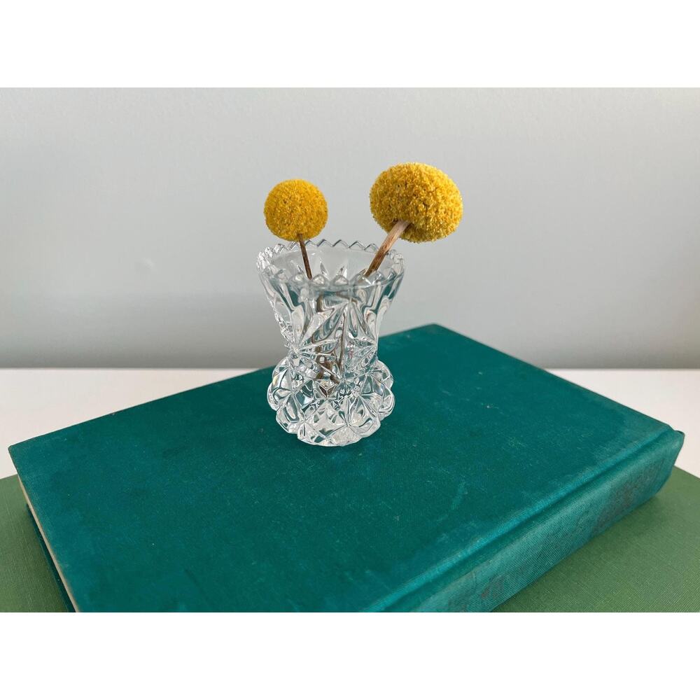 Vintage Clear Glass Toothpick Holder Bar Cart Decor Ornate Match Holder Bud Vase